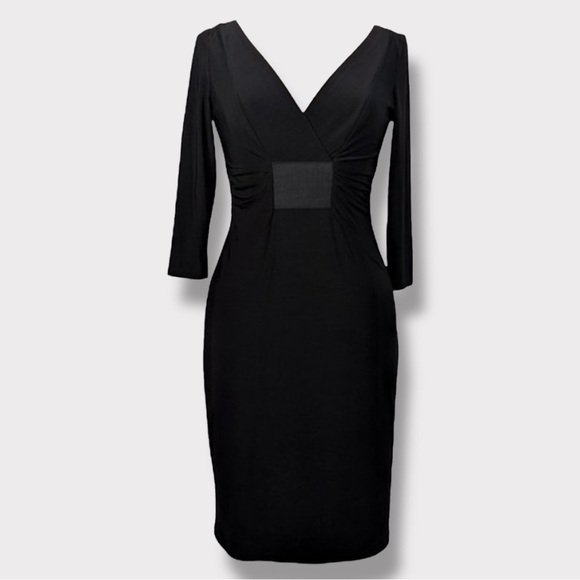 David Meister V-Neck Classic Black Cocktail Party Sheath Dress- Size 2 - Picture 1 of 9